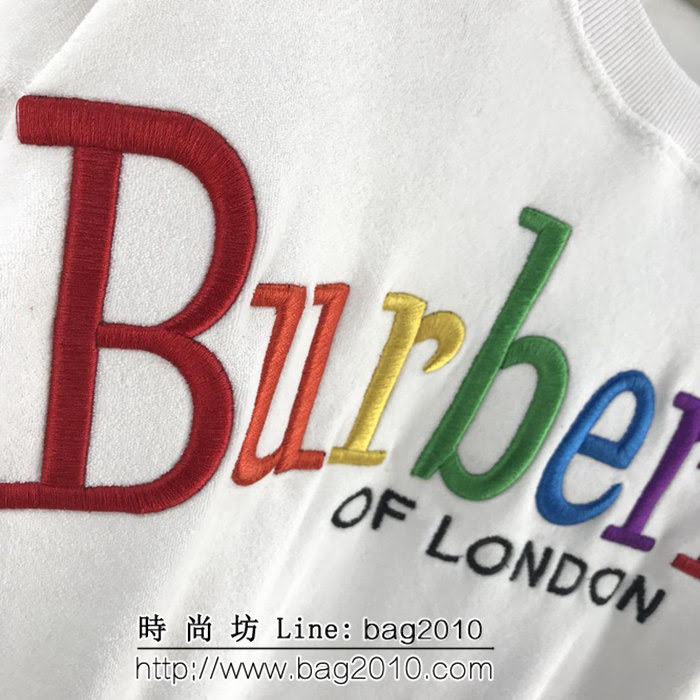 BURBERRY巴寶莉 18ss秋冬 專櫃同步 彩虹字母刺繡 純棉毛巾底 白色絨布衛衣 情侶款 ydi1927